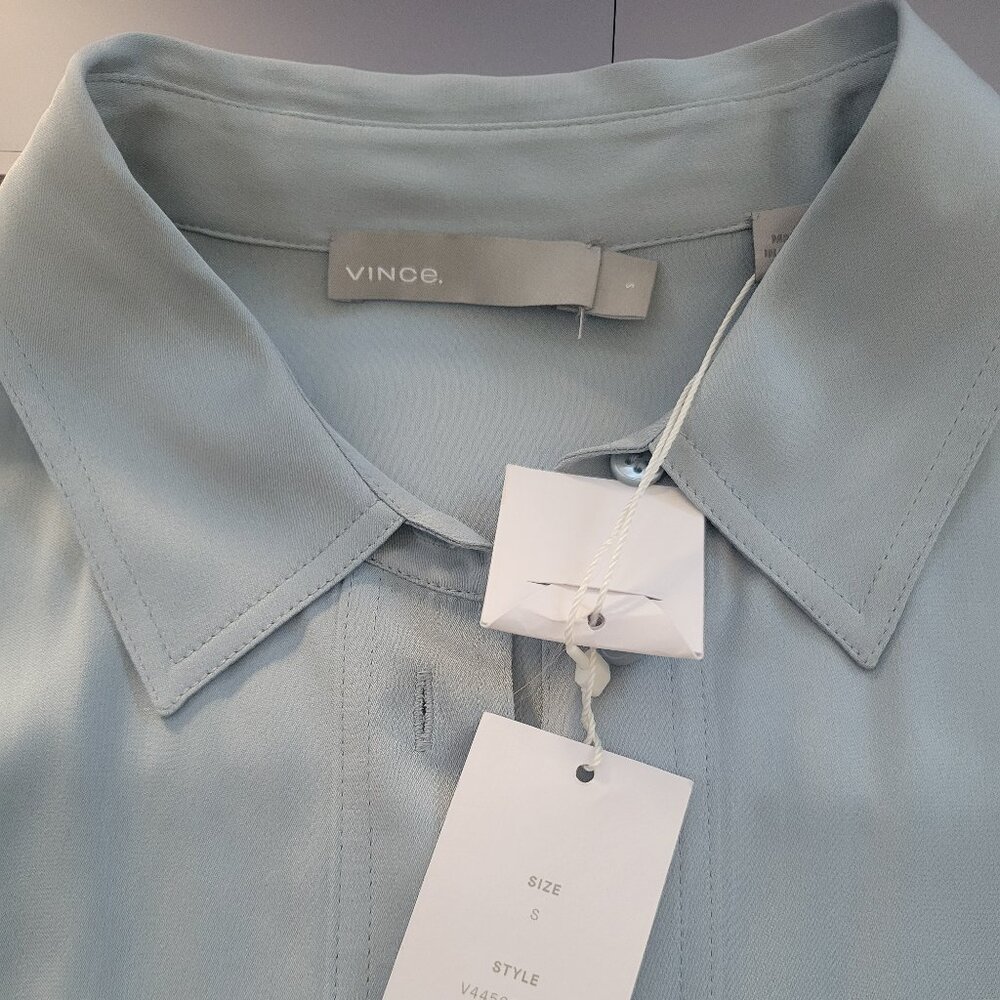 Vince Silk Sky Blue Blouse Small NWT - Picture 3 of 5